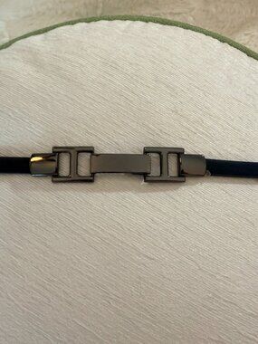 PU Leather 26"-31" Adjustable Skinny Belt, Black With Graphite Chrome Buckle